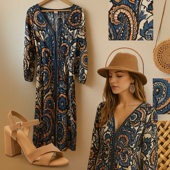 Long dress made in Turquia . Long, flowy, multi-coloured boho maxi dress - Picture 1 of 10